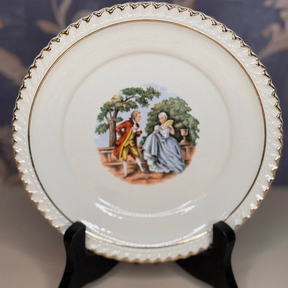 Vintage Set of 6 The Harker Pottery Co. 22 Karat Gold Rim Ceramic Plate